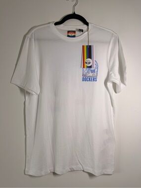 Dockers Unisex Tee Rainbow Pride Day Slim Fit‎ Graphic Top S White Short Sleeve